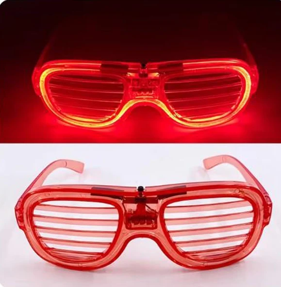 Kırmızı Led Işıklı Parti Gözlüğü - Neon Glow Şerit Gözlük 3 Modlu - Resim 5