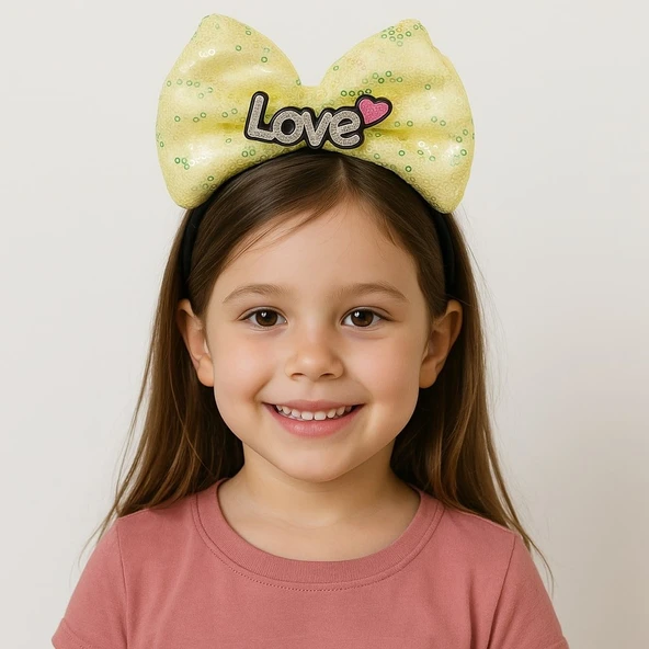 LED Işıklı Love Yazılı Sarı Fiyonk Taç – Kız Çocuk Parti Tacı - Resim 2