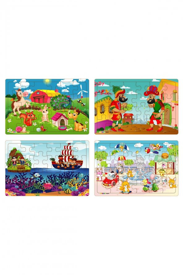 Yeni 4 Adet 24 Parçalı Ahşap Puzzle Yapboz sevimli dostlar, karagöz, korsanlar, parkta hayvanlar