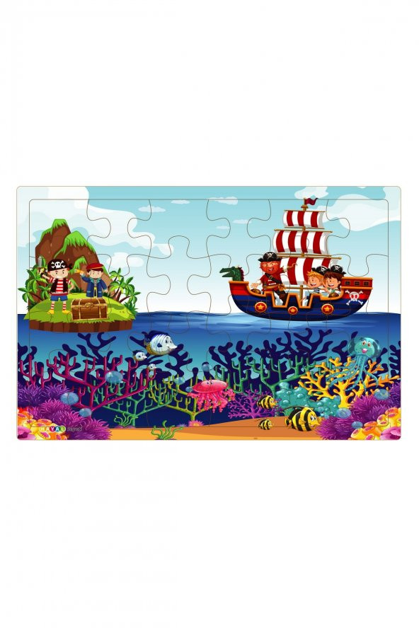 Yeni 4 Adet  24 Parçalı Ahşap Puzzle Yapboz uzaylı çocuklar, karagöz, korsanlar, parkta hayvanlar - 5