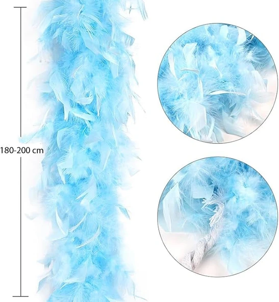 Açık Mavi Renk Kabarık Kalın Otriş Boa Tüy 6 cm Genişlik 180-200 cm Uzunluk - Resim 2
