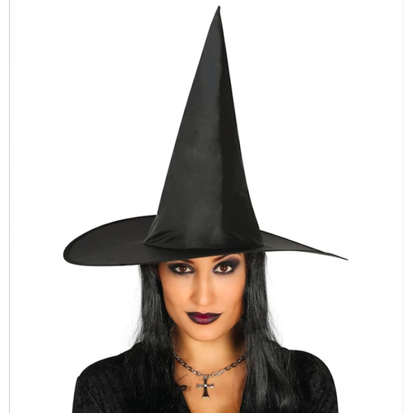 Yetişkin Boy Siyah Cadı Şapkası ve Uzun Siyah Cadı Peruğu ürün görseli