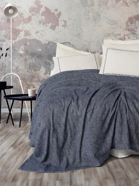 Embrova Şönil Çift Kişilik Yatak Örtüsü/Pike Takımı Loom Lacivert ürün görseli