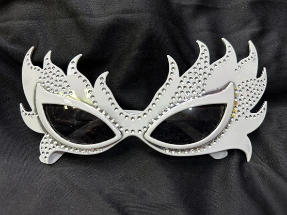 Taşlı Göz Kamaştıran Gecenin Yıldızı Beyaz Parti Alev Gözlük ürün görseli