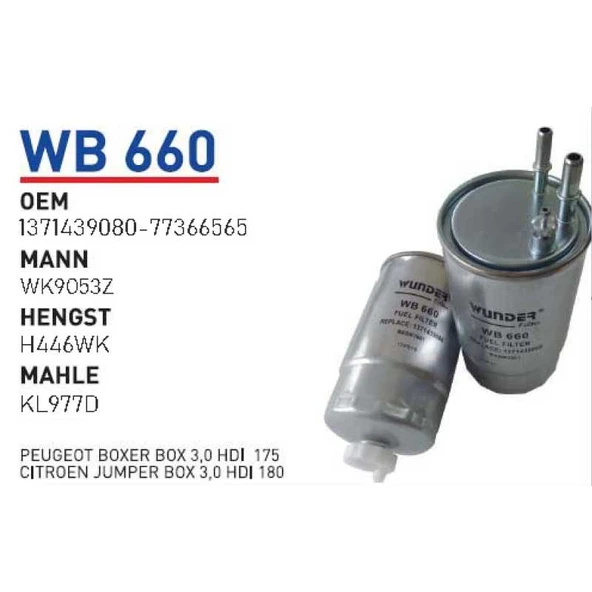 Wb660 Oem 1371439080 Fiat ducato 3,0 d multijet Otomobil yakıt filtre dizel fuel filter diesel ürün görseli 1