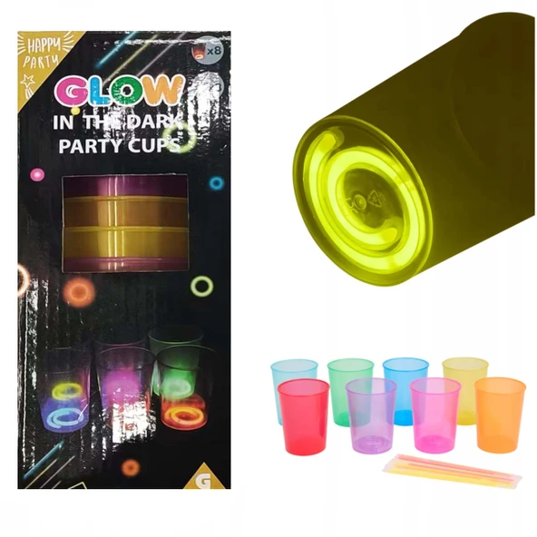 Karanlıkta Yanan Gece Işığı Mega Glow Bardaklar 8 Adet 8.5 x 10.5 cm - Resim 3
