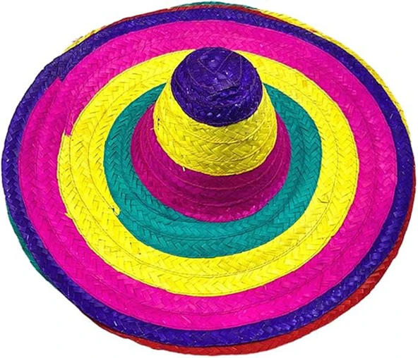 Sombrero Meksika Şapkası Renkli Örme Hasır Yetişkin Boy - Resim 5