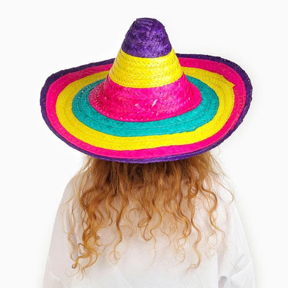 Sombrero Meksika Şapkası Renkli Örme Hasır Çocuk Boy - Resim 2