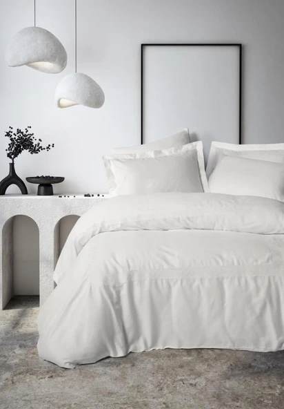 Nakışlı Çift Kişilik Saten Nev Takımı Galant Beyaz ürün görseli