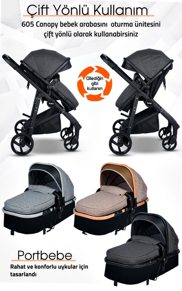 Rose Mose 605 Canopy Çift Yönlü Travel Sistem Bebek Arabası Puset Yeni Doğan Set - 7