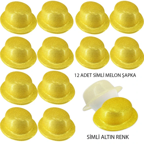 Altın Renk Simli Melon Yuvarlak Parti Şapkası 12 Adet ürün görseli
