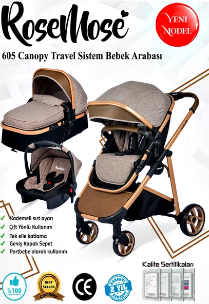 Rose Mose 605 Canopy Çift Yönlü Travel Sistem Bebek Arabası Puset Yeni Doğan Set - 4