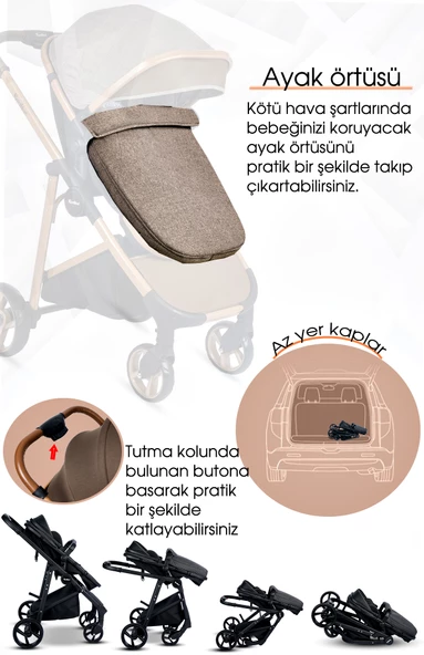 Rose Mose 605 Canopy Çift Yönlü Travel Sistem Bebek Arabası Puset Yeni Doğan Set - 12