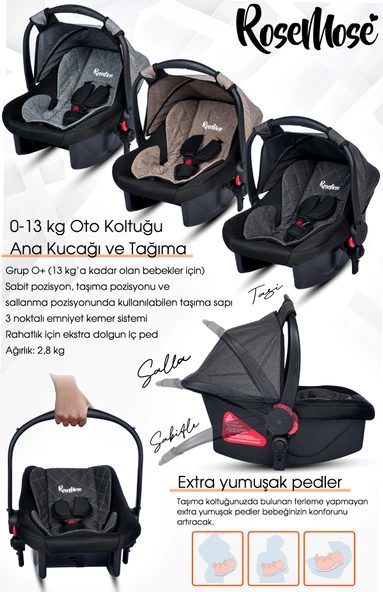 Rose Mose 605 Canopy Çift Yönlü Travel Sistem Bebek Arabası Puset Yeni Doğan Set - 9