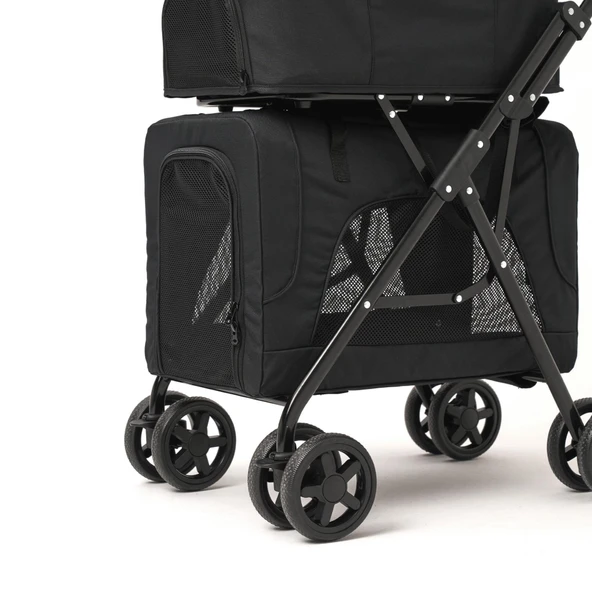 Zampa Tsunoda 2 Katlı Kedi Köpek Arabası Siyah - Konforlu ve Katlanabilir - 4