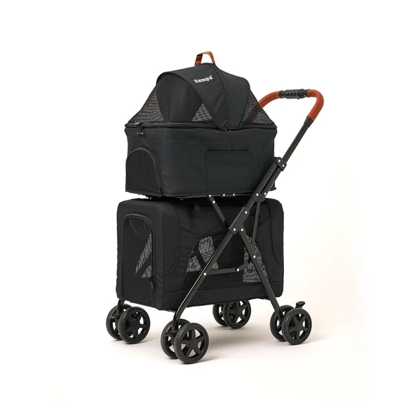 Zampa Tsunoda 2 Katlı Kedi Köpek Arabası Siyah - Konforlu ve Katlanabilir