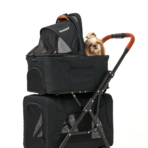 Zampa Tsunoda 2 Katlı Kedi Köpek Arabası Siyah - Konforlu ve Katlanabilir - 2