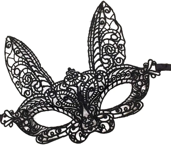 Siyah Renk Dantel Kesim Dantel İşlemeli B Parti Maskesi 7 No - Resim 4