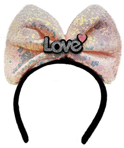 Led Işıklı 3 Farklı Fonksiyonda Yanan Gümüş Love Yazılı Toz Pembe Fiyonk Taç 20X17 cm - Resim 2