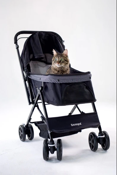 Zampa Nova BL08B Siyah Kedi Köpek Arabası - Katlanabilir, Çelik Gövdeli, 20 Kg Taşıma