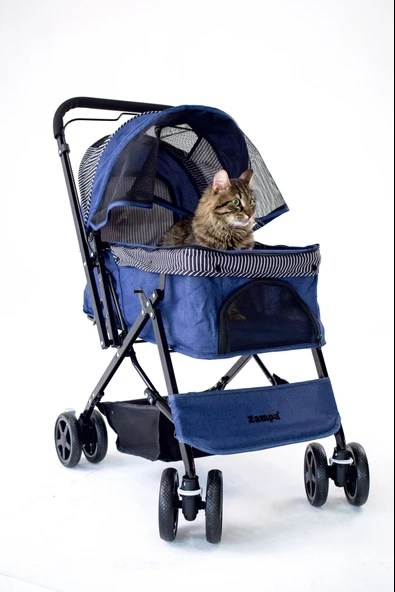 Zampa Nova BL08 Lacivert Kedi Köpek Arabası - Katlanabilir, Çelik Gövdeli, 20 Kg Taşıma