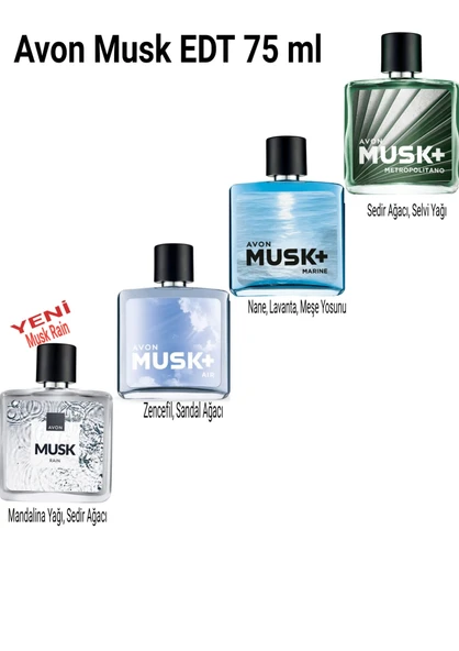 Avon Musk+ Rain, Marine, Air, Metropolitane Erkek Parfüm Edt 75ML Set ürün görseli 1