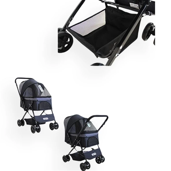 Zampa Nova BL08 Pembe Kedi Köpek Arabası - Katlanabilir, Çelik Gövdeli, 20 Kg Taşıma Kapasiteli - 3