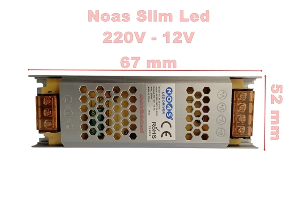 NOAS Süper Slim 12v 16.5A Şerit Led Trafosu 60w IP20 (12 Volt 16.5 Amper 15mt ye Kadar Kullanım İçin Uygundur)