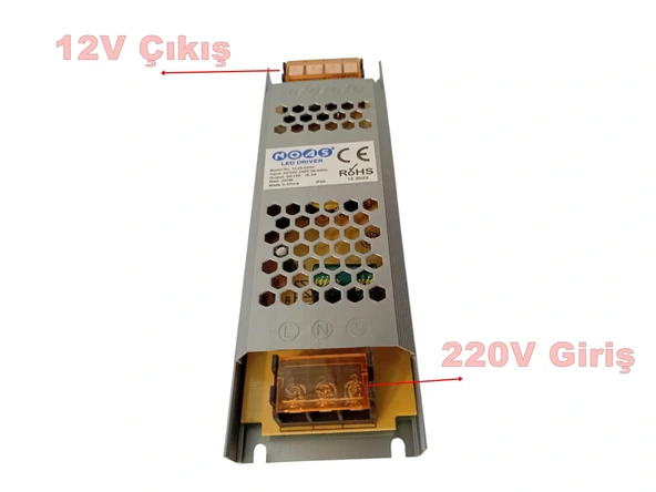 NOAS Süper Slim 12v 16.5A Şerit Led Trafosu 60w IP20 (12 Volt 16.5 Amper 15mt ye Kadar Kullanım İçin Uygundur) - 2