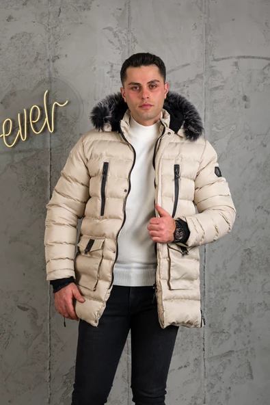 KAPŞONLU KAPİTONE İÇİ POLARLI ERKEK ŞİŞME MONT - 6