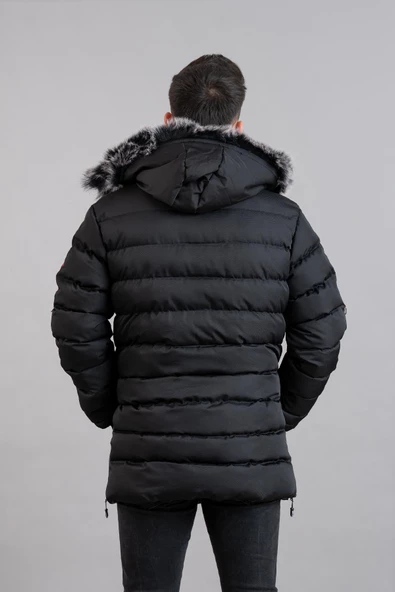KAPŞONLU KAPİTONE İÇİ POLARLI ERKEK ŞİŞME MONT - 5