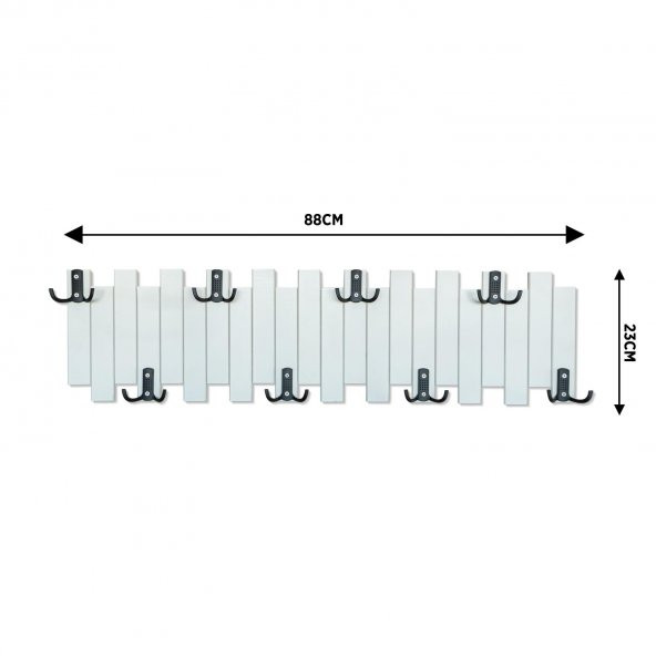 Beyaz Ahşap Duvar Ve Kapı Askısı Elbise Askılık Çit Model 8 Askılı - 2