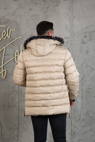 KAPŞONLU KAPİTONE İÇİ POLARLI ERKEK ŞİŞME MONT - 10