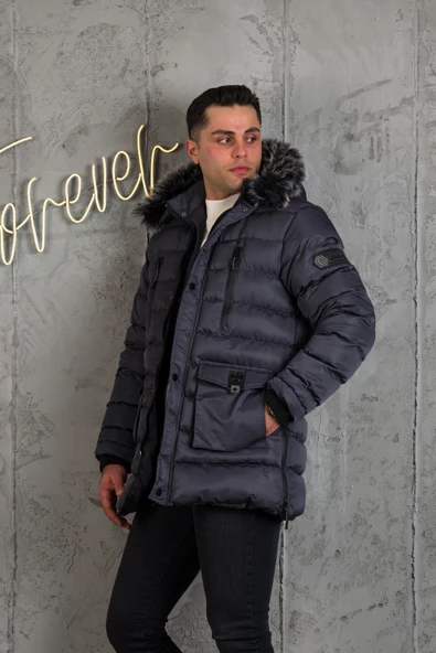 KAPŞONLU KAPİTONE İÇİ POLARLI ERKEK ŞİŞME MONT - 12