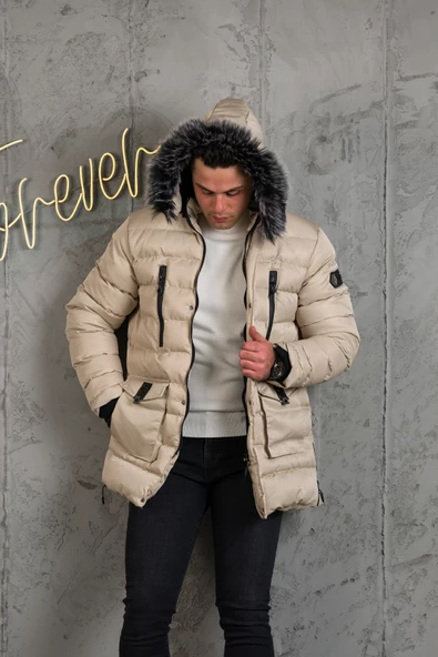 KAPŞONLU KAPİTONE İÇİ POLARLI ERKEK ŞİŞME MONT - 7