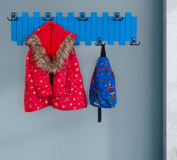 Mavi Ahşap Duvar Ve Kapı Askısı Elbise Askılık Çit Modeli 8 Askılı - 2