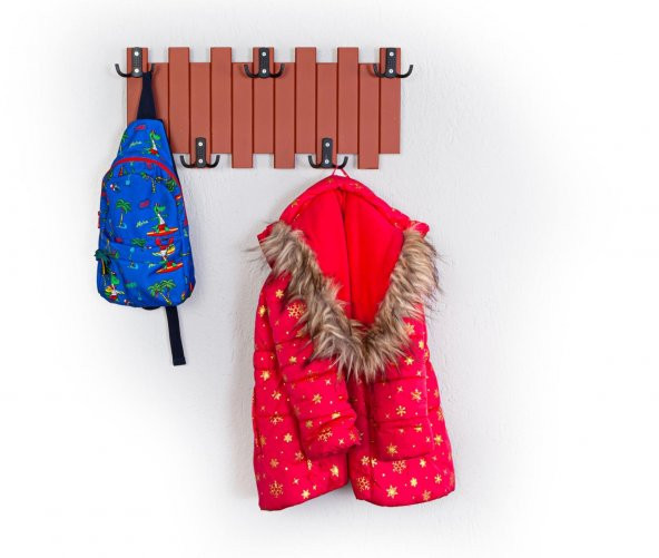 Kahverengi Ahşap Duvar Ve Kapı Askısı Elbise Askılık Çit Model 5 Askılı - 7