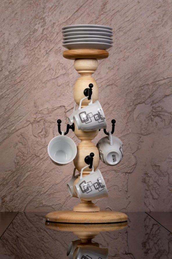 Dekoratif Masa ve Tezgah Üstü 6lı Fincan Askılığı Fincan Standı - 2