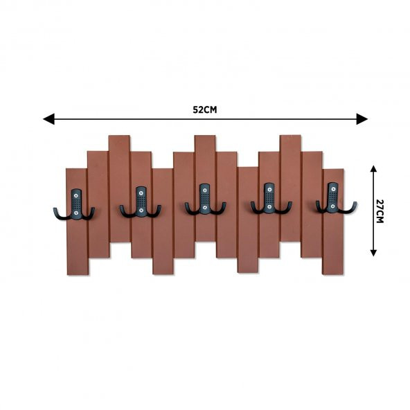 Kahverengi Ahşap Duvar Ve Kapı Askısı Elbise Askılık piyano Model 5 Askılı - 2
