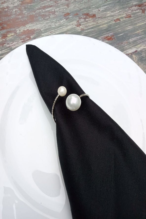 12 Adet Büyük İnci Gümüş Halkalı Peçete Yüzüğü - Resim 2