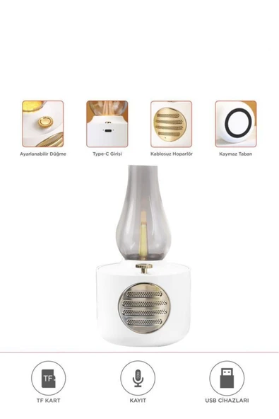 Vintage Gaz Lambası Taşınabilir Bluetooth Speaker Ayarlanabilir Işıklı USB Şarjlı - 7