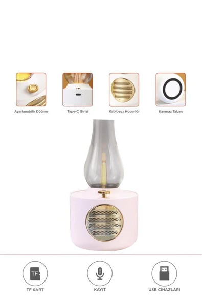 Vintage Gaz Lambası Taşınabilir Bluetooth Speaker Ayarlanabilir Işıklı USB Şarjlı
