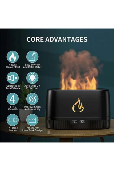 Ultrasonic Hava Nemlendirici 3D Alev Efektli Aroma Difüzör (180 ml) | Buhar Makinesi & Aromaterapi Cihazı - 4