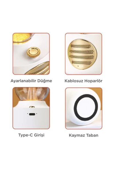 Vintage Gaz Lambası Taşınabilir Bluetooth Speaker Ayarlanabilir Işıklı USB Şarjlı - 4