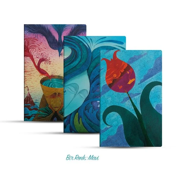 Üçlü Çizgisiz Defter Seti: Bir Renk: Mavi ürün görseli