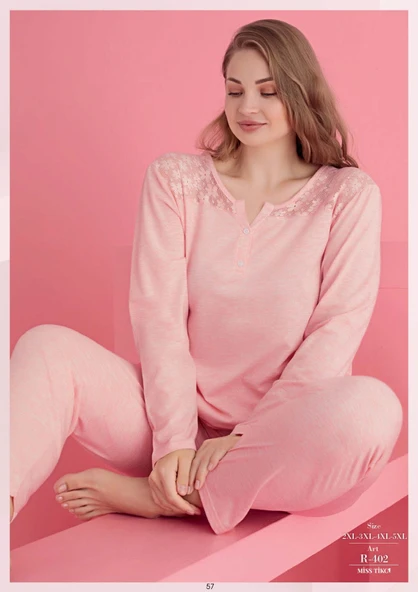 Bicomi Büyük Beden Pamuklu Dantel İşlemeli Pijama Takımı ürün görseli