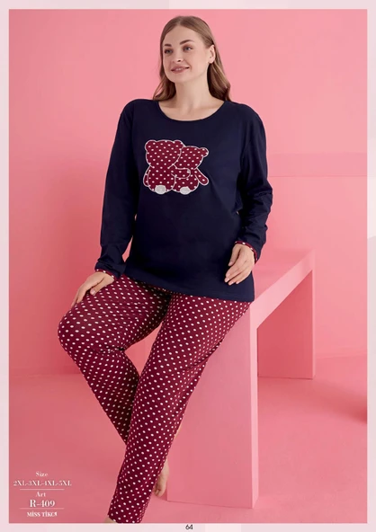 Bicomi Büyük Beden Pamuklu Ayıcık Desenli Pijama Takımı ürün görseli