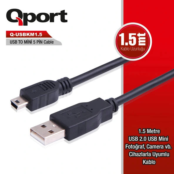 Qport Q-usbkm1.5 1,5m Usb2.0=>mini 5 Pin Kamera - 1
