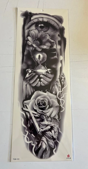 Gül ve Göz 1 Hafta Kalıcı Tam Kol Bacak Yapıştırma Geçici Dövme 46 CM ürün görseli 1