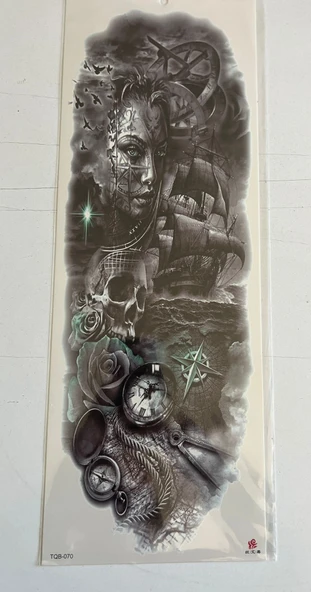 Yelken Pusula 1 Hafta Kalıcı Tam Kol Bacak Yapıştırma Geçici Dövme 46 CM